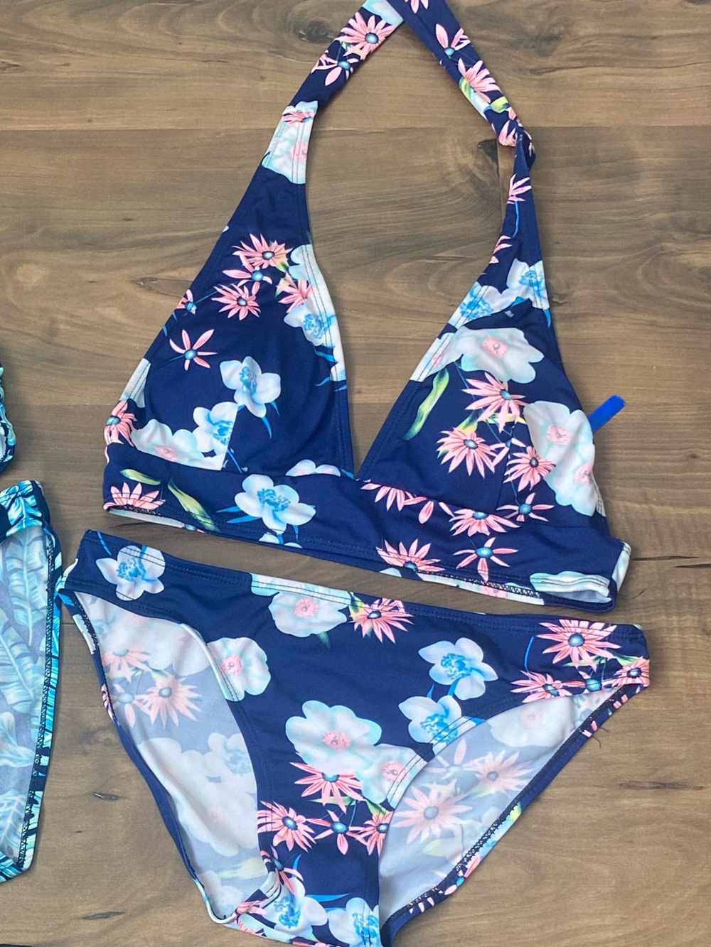 Navy Floral Two-Piece Halter Swim Set